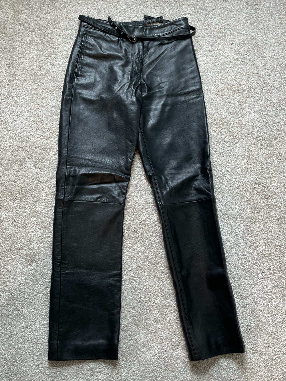 Zara Black Genuine Leather Straight Pants